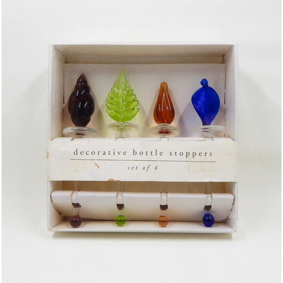 Pier 1 Decorative Glass Bottle Stoppers Clear Cobalt Blue Green Stirrer Set of 4 - Picture 1 of 3